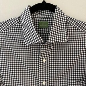 Sid Mashburn Mens Gingham Check Button Down Shirt Black White Cotton Large